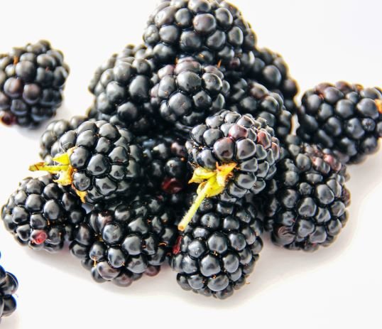 ripe blackberries on a white plate